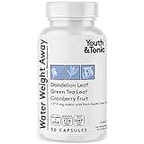 Youth & Tonic Natural Water Weight Away Pills for Swelling Water Retention & Belly Bloating - Herbal Diuretic Supplement for Women & Men - 30 Capsules w/Potassium Caffeine Free