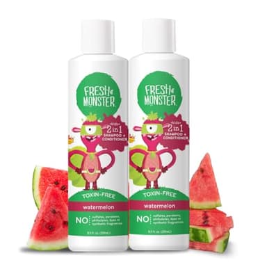 Fresh Monster 2-in-1 Kids Shampoo & Conditioner, Toxin-Free, Hypoallergenic, Tear-free Shampoo & Conditioner for Kids, Watermelon (2 Pack, 8.5oz/each)