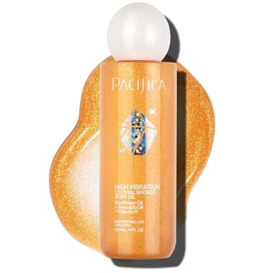 Pacifica Bronzing Body Oil – Crystal Bronze Shimmering Oil for Natural Sun-Kissed Glow, Hydrating Body Illuminator, Vanilla Coconut Scent, Vegan & Cruelty-Free, Clean Beauty, 4 fl oz