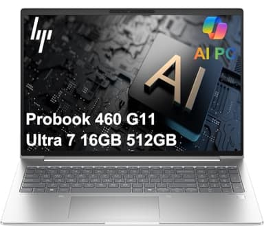 HP ProBook 460 G11 Business AI PC Laptop (16" FHD+ Anti-Glare, Intel 12-Core Ultra 7 155U, 16GB DDR5, 512GB SSD), HP Wolf Security, Backlit Numeric KB, Fingerprint, 1080p Webcam, Ethernet, Win 11 Pro