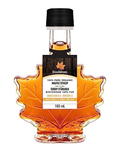 100% Pure Organic Maple Syrup - Premium Grade A - Quebec's Finest in Elegant Maple Leaf Bottle from Biodélices (3.38 Fl Oz (Pack of 1), Maple (CA GRADE A))