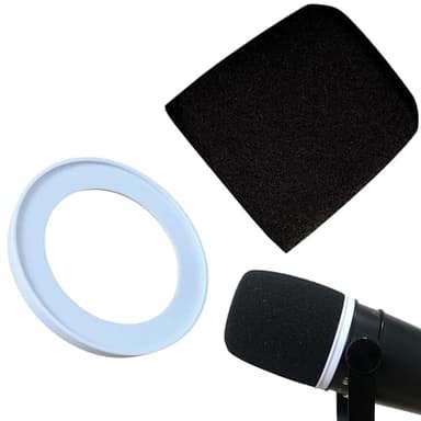 RhymKawa MV7 Pop Filter Replace for Shure MV7,MV7X Microphone Windscreen Cover, Black with White Retainer Ring