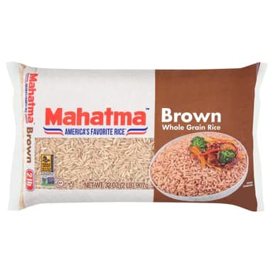 Mahatma Whole-Grain Brown Rice, 2lb Bag of Rice, Stovetop or Microwave Rice