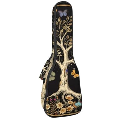 Niaocpwy Ukulele Case with Storage, Aesthetic Moon Phase Tree of Life Colorful Butterflies Flowers Waterproof Ukulele Padded Bag with Backpack Straps