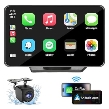 Capapro 7" HD Portable Carplay Wireless Touch Screen Double Din Car Stereo Compatible Apple Carplay and Android Auto with GPS Navigation, Voice Control, Mirror Link, Bluetooth