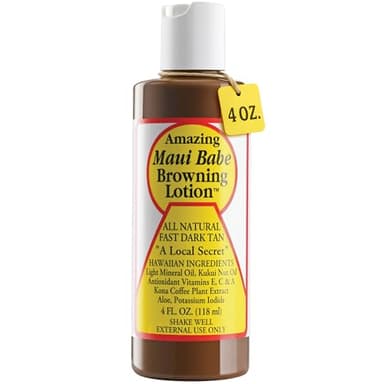 Maui Babe Browning Lotion - Natural Hawaiian Tan Accelerator with Vitamins & Antioxidants - Moisturizing Formula for All Skin Types - Made in USA - 4 fl oz