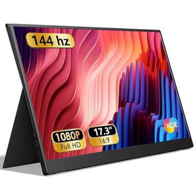 ForHelp 17.3" Portable Monitor 1080P FHD 144Hz Narrow Edge Laptop Monitor USB C HDMI Gaming Computer IPS HDR Screen, Travel Monitor for PC Mac Phone Xbox PS5 Switch Laptop w/Smart Cover & Speakers