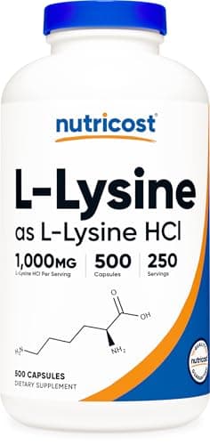 Nutricost L-Lysine 1000mg Per Serving, 250 Servings, 500 Capsules - Gluten Free, Non-GMO, 500mg Per Capsule