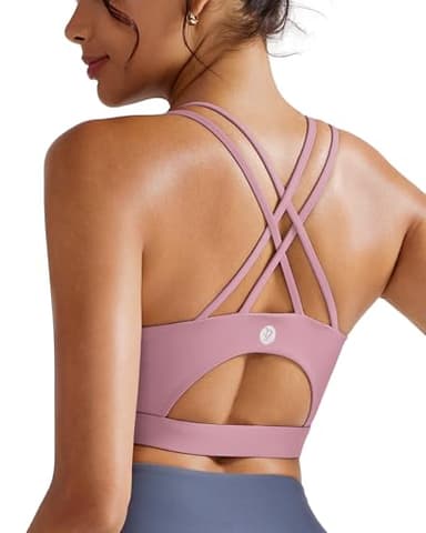 RUNNING GIRL Sports Bras for Women,Strappy Back Plus Size Purple Bra Padded Workout Bras Push up(WX2354 Purple,M)