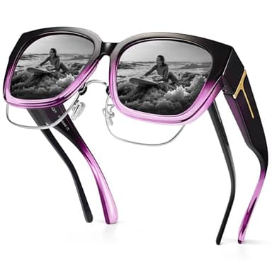 URUMQI Polarized Sunglasses Over Glasses Women, UV400 Protection Over Glasses Sunglasses with TR90，Trendy Square Lens Shades