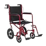 Drive Medical EXP19LTRD Lightweight Expedition Folding Transport Wheelchair with Hand Brakes, Ultra Lightweight Transport Chair for Seniors and Adults, Red