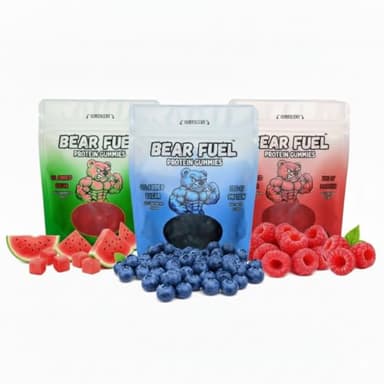 Bear Fuel Protein Gummies – 20g Protein Candy Snack – High Protein, Zero Sugar, Naturally Sweetened Gummy Bears – Fruit Variety (3, Variety)