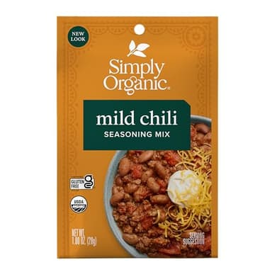 Simply Organic Mild Chili Seasoning Mix, 1-Ounce 12-Pack, Organic Cumin, Paprika, Cloves, Allspice, Warm, Hearty Taste