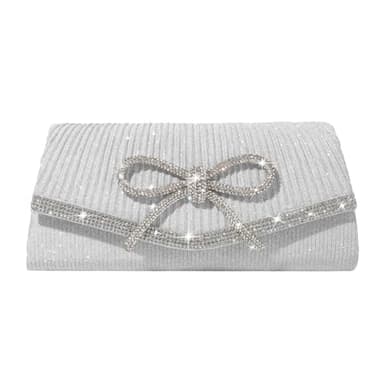 Trisapu Bow Evening Bag Sparkly Clutch Purses for Women Wedding Glitter Rhinestone Party Prom Purse Dressy Clutch Bags Silver