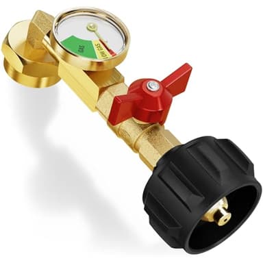 CALPOSE Propane Refill Adapter with Valve and Gauge, Fill 1 Pound Bottles from 20lb Tank, Fits QCC1 / Type1 Propane Tank and 1 lb Throwaway Disposable Cylinder Propane Bottle Connector
