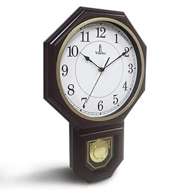 Chiming Wall Clock with Pendulum - Schoolhouse Regulator Clock with Westminster Chime - Battery Operated for Living Room, Office & Home Decor 17x11