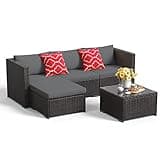 Aiho Outdoor Patio Furniture Sets All Weather Wicker Rattan Patio Conversation Set with Glass Table (Grey)