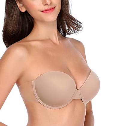 HANSCA Women’s Backless Strapless Push Up Bra Thick Padded Sticky Underwired Bras Self Adhesive(Nude Color,A)