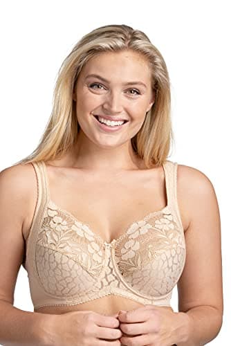 Miss Mary of Sweden Jacquard & Lace Womens Underwired Bra with Side Support 36D Beige