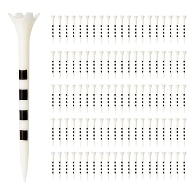 Amazon Basics Golf Tees with Height Marker System - 3-1/4 Inch- Recycled Plastic Tees with 4-Prong Head - Golf Course Accessories - White - 100 Pack