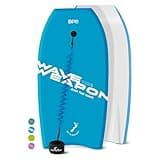 Own the Wave 41 Inch Body Board for Adults and Kids - HDPE Slick Bottom & EPS Core - Light Weight Bodyboard Perfect for Surfing - Comes with Coiled Leash and Swim Fin Tethers (Blue & White)