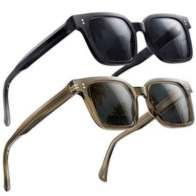 SKYOAK Premium Large Retro Polarized Sunglasses for Men and Women,XXL TR Frame Trendy Sun Glasses Driving Fishing Outdoor with UV400 Cool Rectangular Shades(2 Pack, Black and Grayish)