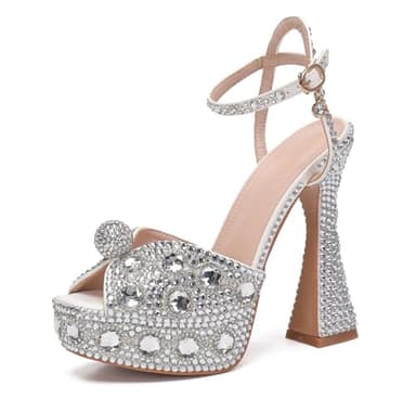 Minishion Womens Platform Wedding Shoes Slingback High Heel Party Evening Sandals with Pearl LH151 Silver 14cm Heel US 8