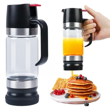 Ecopandy Honey Dispenser No Drip with Base 2025 Upgrade, 12OZ Glass Honey Jar pot with Handle, Syrup Dispenser for Coffee or Tea, Mess Free Honey Dispenser for Honey and Syrup, Honey Container