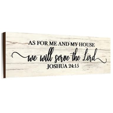 Jetec Christian Wall Art Decor, As for Me and My House We Will Serve the Lord Wooden Plaque Decor for Church Home Farmhouse Bible Verse Scripture Wall Signs (17 x 6 Inch, Joshua)