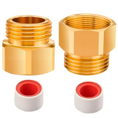 Jingzan 2 PACK Hose Bib Adapter, 1-1/16" Brass Fine Thread Female x 3/4 GHT Male Faucet Fitting Compatible with Arrowhead Hose Bibs & Vacuum Breaker Adapter