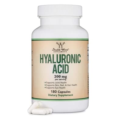 Hyaluronic Acid Supplements -180 Capsules (Enhances Effects of Hyaluronic Acid Serum for Face) 200mg Per Serving for Skin and Face Aging Support (Acido Hialuronico) Gluten Free by Double Wood