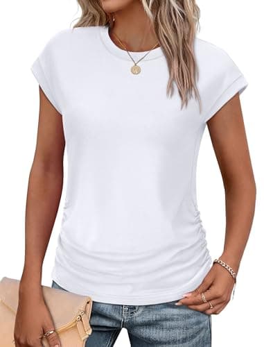Womens Tops Trendy Summer Outfits 2026 Cap Short Sleeve T Shirts Dressy Casual White Tshirts Shirts Elegant Capsule Wardrobe for Women 2026 M