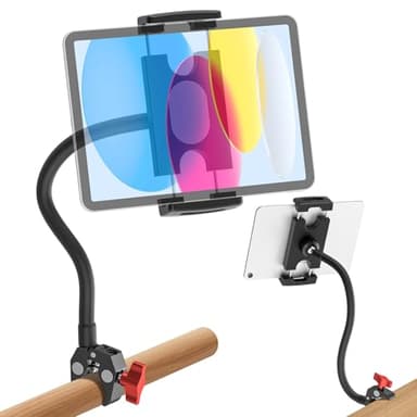 Gooseneck Tablet Holder, 19.69in Metal Crab Clamp iPad Mount for Stroller/Treadmill/Golf Cart/Boat/Mic Stand/Gym Bicycle Handlebar Clamp/Desk, Compatible with 4-13" iPad Pro/Air/Mini, iPhone, E-book