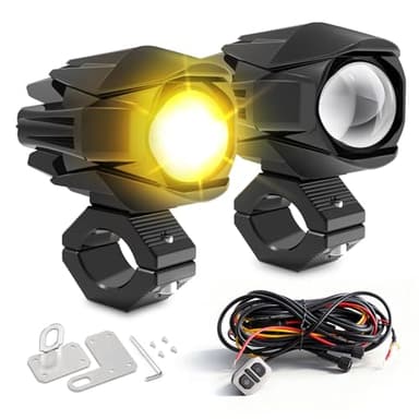 CO LIGHT LED Motorcycle Fog Lights 60W 18000LM Driving Auxiliary Lights 7 Modes Amber White Light Combo with Waterproof Wire Harness Kit, Universal Fit for Motorcycle SUV ATV UTV, 2PCS
