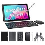 Tablet 2 in 1 Tablets 10 inch Android 14 Tablet Set with Keyboard Case Mouse Stylus 8GB+64GB/1TB expansion Tablets 10.1" Touch Screen Tab 6000 mAh battery 2MP+8MP Dual Camera WiFi6 Bluetooth Tableta