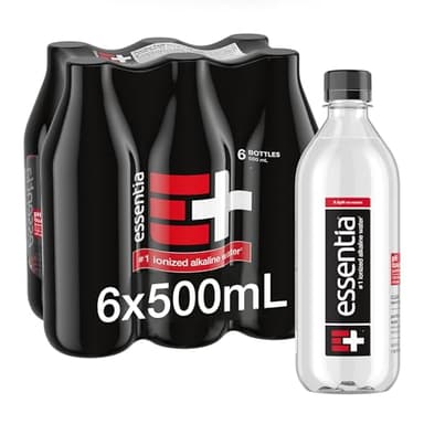 Essentia Bottled Water, 500 mL, 6-Pack, Supercharged Ionized Alkaline Water, 99.9% Pure, pH of 9.5 or Higher