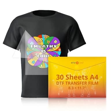 HTVRONT DTF Transfer Film for Sublimation - 30 Sheets of A4 (8.3×11.7") DTF Paper for Inkjet Printers, Direct to Film Transfer Paper for Cotton T shirts, Easy to Use, Vivid Colors, Easy to Indentify