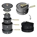 Alocs Camping Cooking Set Camping Gear, Portable Camping Cookware with Upgraded Handle, Camping Pots and Pans Set Outdoor Kitchen Must Have, Non-Stick Camping Pan for Picnic, Hiking and Fishing