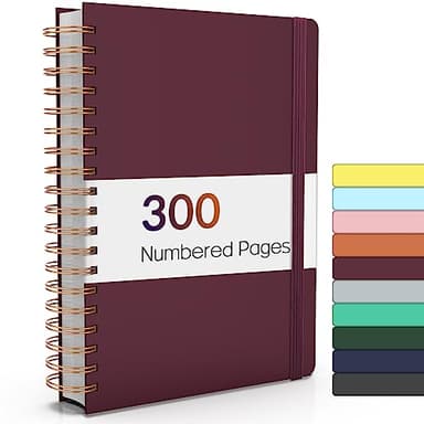 Forvencer Lined Spiral Journal Notebook with 300 Numbered Pages, B5 College Ruled Thick Journals for Writing with 100GSM Paper, Hardcover Notebooks with Contents for Work, School, Women, Men, Burgundy
