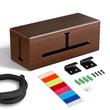 HomeBliss Large Cable Management Box-Stylish Wire Organizer, Wire Concealer and Wire Management Box-Wire Management Box with Protective Sleeve (Brown)