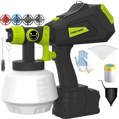 ONEFINSH Cordless Paint Sprayer for Ryobi 18V Battery, Handheld HVLP Paint Gun with 3 Spray Patterns & 4 Nozzles, Ideal for DIY Projects, House Painting, Furniture & More (No Battery Included)