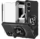 for Cricket Debut S3 Case, with Tempered Glass Screen Protector Heavy Duty Protection Technology Built-in Kickstand Rugged Shockproof Protective Phone Case for Cricket Debut S3,(Black)
