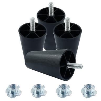 Murtenze 4Pcs 4 inch Plastic Furniture Legs,M10 Furniture Feet Tapered Furniture Legs with Bolts for Sofa Dresser Cabinet Chair Bed Coffee Table