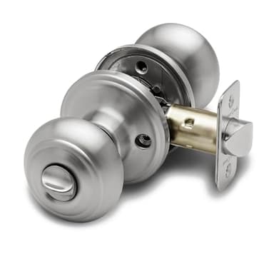 Copper Creek Colonial Privacy Interior Door Knob – ANSI Grade-3 Certified, Modern Heavy Duty Handle, Easy Install and Reversible for Bedroom, Bathroom and Closets – Satin Stainless (1 Pack)
