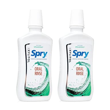 Spry Natural Xylitol Mouthwash Fluoride Free with Enamel Support, Gentle Alcohol Oral Rinse, Non-GMO, Spearmint - 16 fl oz (Pack of 2)