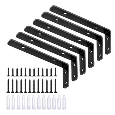 LSK 6PCS L Bracket, 5"×2"(125×50mm) Shelf Support Corner Bracket for Wooden Board, Max Load : 42lb, Black