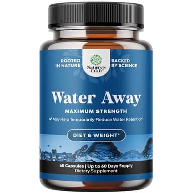 Water Away Herbal Diuretic Pills High Strength - Fluid Retention Supplement with Dandelion Leaf Extract & Green Tea for Bloating Relief for Women & Men - Capsules for Leg & Feet Swelling - 60 Count