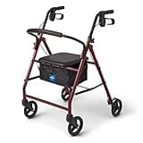 Medline Aluminum Rollator Walker with Seat, Burgundy, 250 lb. Weight Capacity, Lightweight, 6” Wheels, Foldable, Adjustable Handles, Rolling Walker for Seniors