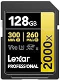 Lexar 128GB Professional 2000x SDXC Memory Card, UHS-II, C10, U3, V90, Full-HD & 8K Video, Up To 300MB/s Read, for DSLR, Cinema-Quality Video Cameras (LSD2000128G-BNNNU)