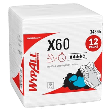WypAll GeneralClean X60 Cloths Multi-Task Cleaning Wipes (34865), Quarterfold, Strong and Absorbent Towels, White (12 Packs of 76 Sheets, 912 Sheet Total)